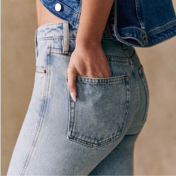 NWT Sezane Brut Sexy Straight Jeans Bleach Blue Light Wash - Picture 5 of 12